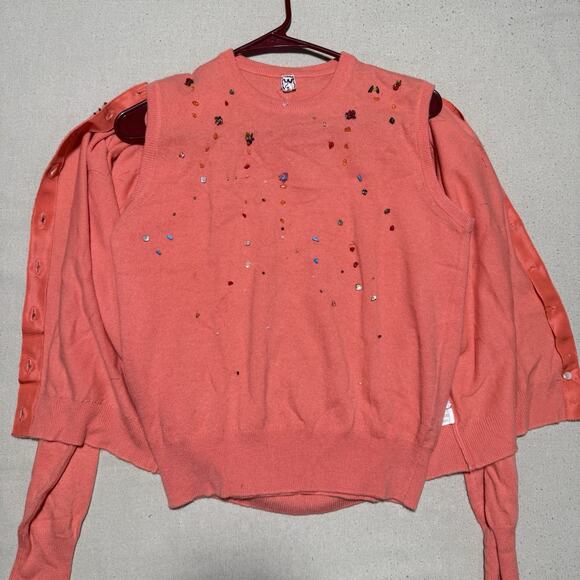 VTG We 100% Cashmere Cardigan & Vest Set Long Sleeve Beads Pink Sz M Scotland - Picture 4 of 13
